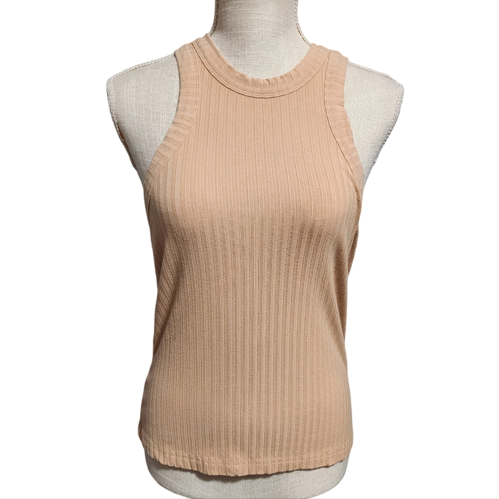 FREE PEOPLE Tank Top Womens Medium Ribbed Knit Apricot Peach Color Boho Gym